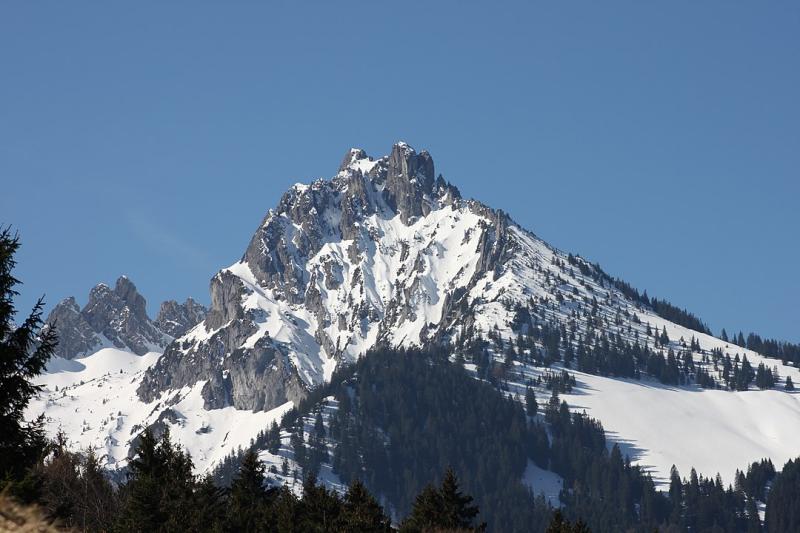 Der Berg von Frastanz aus gesehen. Im Hintergrund links die Garsellitürme. Von Rikki Mitterer - Eigenes Werk, CC BY-SA 4.0, https://commons.wikimedia.org/w/index.php?curid=77697732